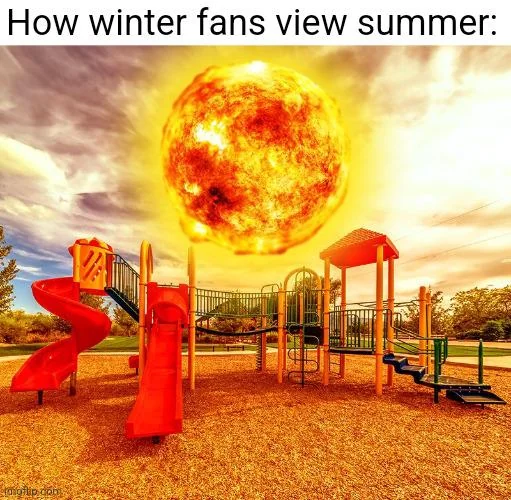 How winter fans view summer: big sun on top of playground